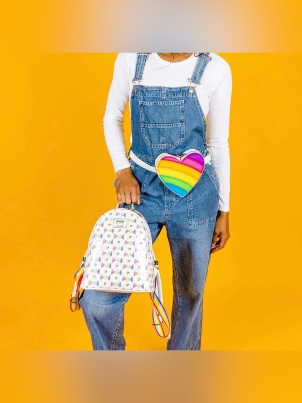 Loungefly x Lisa Frank Logo Heart Mini Backpack w/ Detachable Heart Waist Bag - Picture 2 of 16